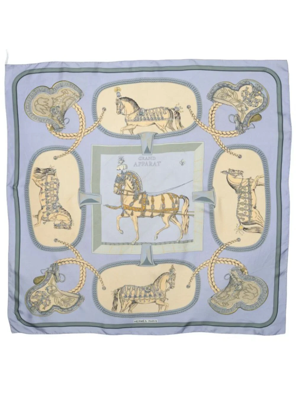 Hermes Scarf Light Blue Beige Silk